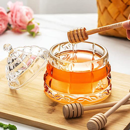 Beehive Crystal Honey Dish with Wooden Dipper
